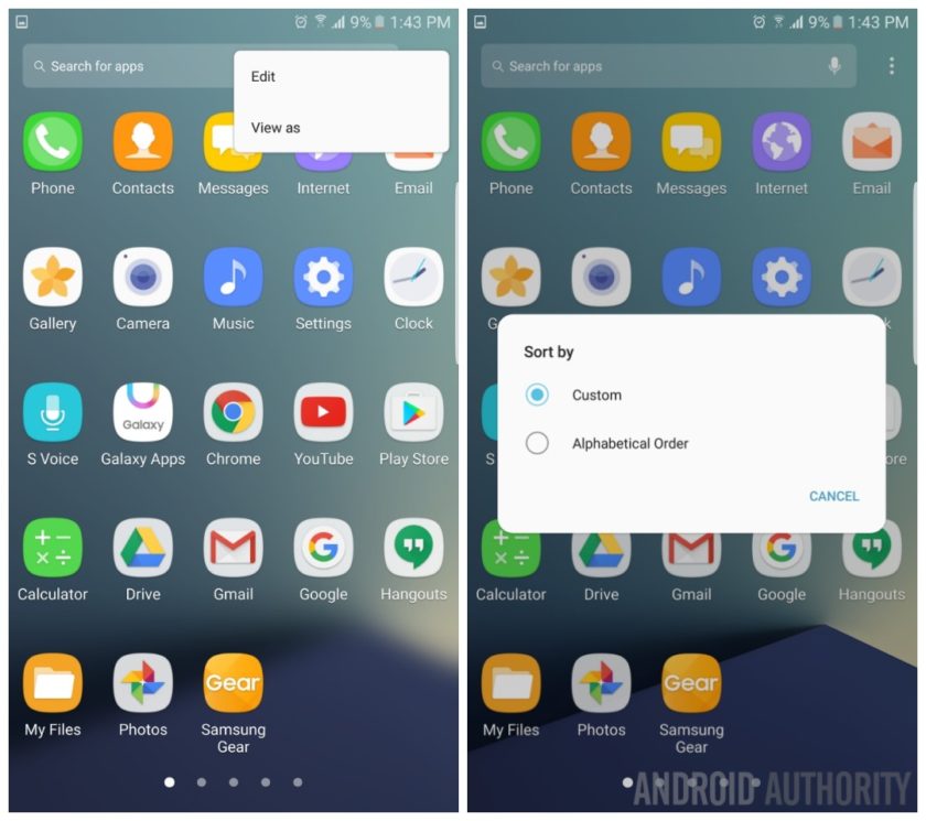 The new drawer has an option for persistent alphabetical ordering - Galaxy Note 7 iris scanner limitations disclaimer, Grace UX shown off in leaked screenshots