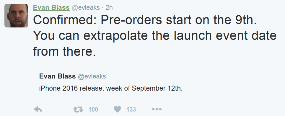 Tipster Evan Blass says that pre-orders for the 2016 iPhone models will begin on September 9th - Pre-orders for 2016 iPhone models to begin on September 9th?