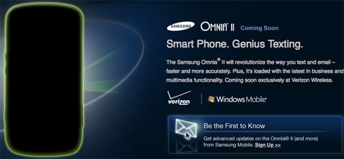 Silhouette of the Omnia II graces Samsung's web site