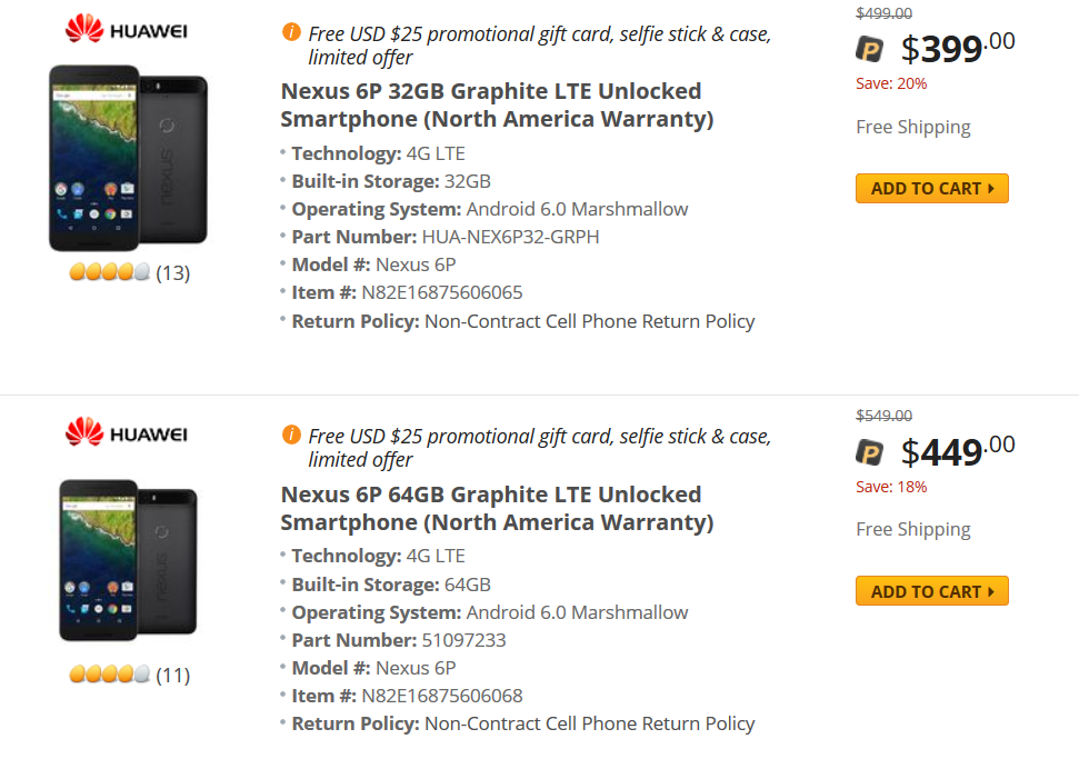 Newegg has a sale on the 32GB and 64GB Nexus 6P - Newegg has a deal on the 32GB and 64GB Nexus 6P that runs through July 31st