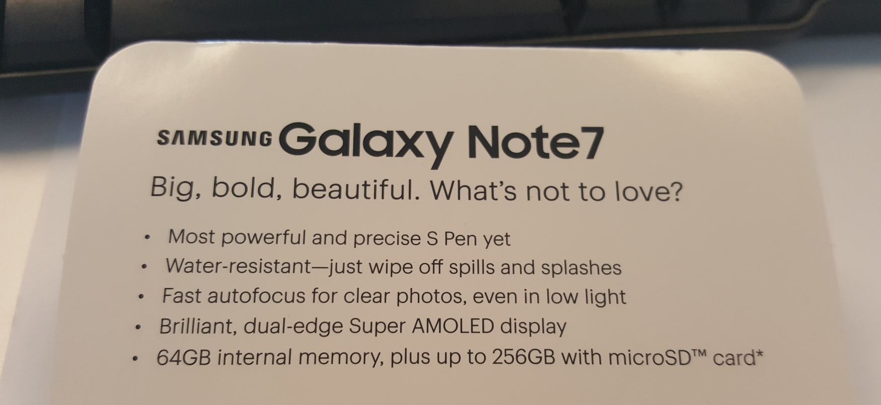 Sprint planogram for the Samsung Galaxy Note 7 reveals some information about the phablet - Sprint planogram calls Samsung Galaxy Note 7 "big, bold, beautiful," reveals several features