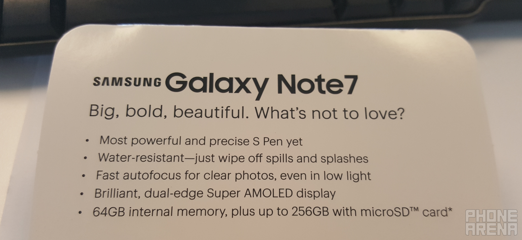 Sprint planogram for the Samsung Galaxy Note 7 reveals some information about the phablet - Sprint planogram calls Samsung Galaxy Note 7 &quot;big, bold, beautiful,&quot; reveals several features