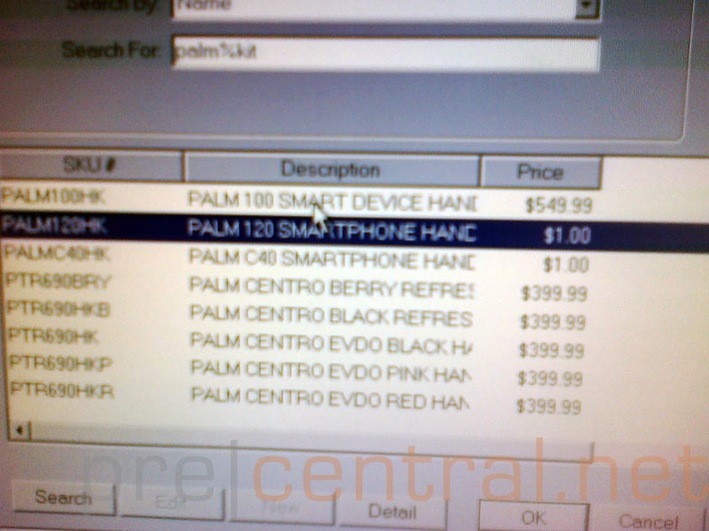 Sprint's inventory system shows the Palm P120 and C40 - P120 and C40 - Palm phones emerge in Sprint's inventory system