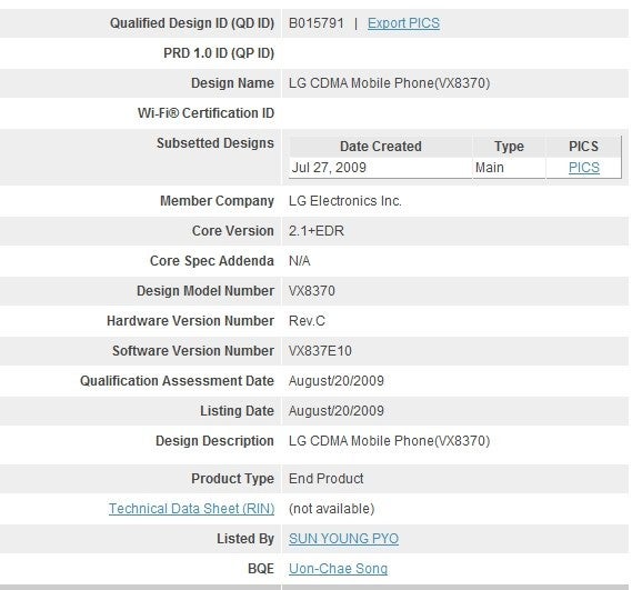 Verizon to pickup the LG VX8370 sometime next year