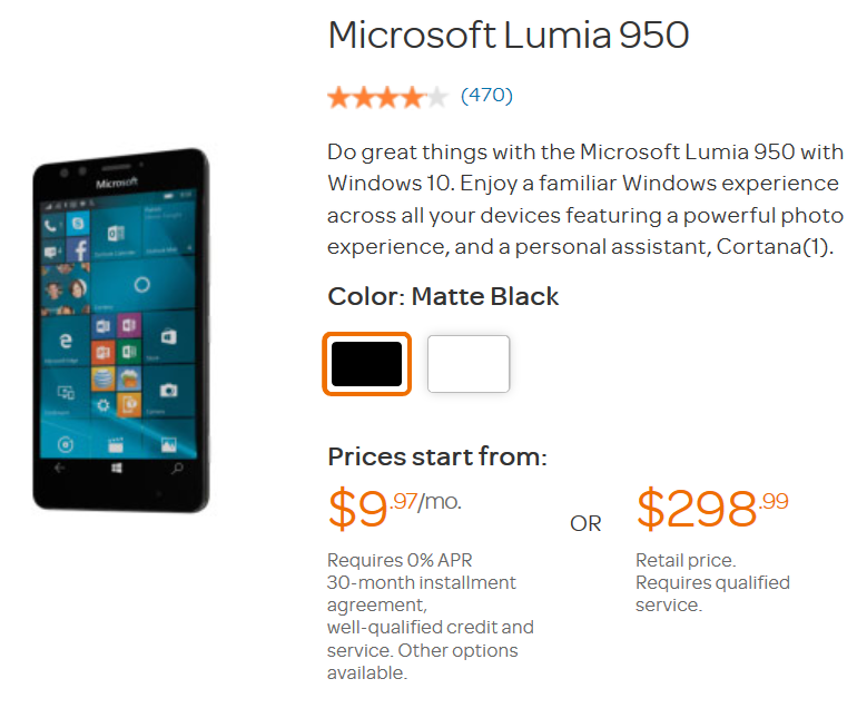 The Microsoft Lumia is priced under $300 off contract at AT&amp;T - Snag the Microsoft Lumia 950 from AT&T for under $300