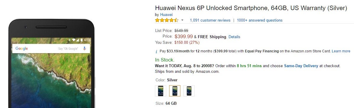 Deal alert: Snatch a 64 GB Nexus 6P for just $399