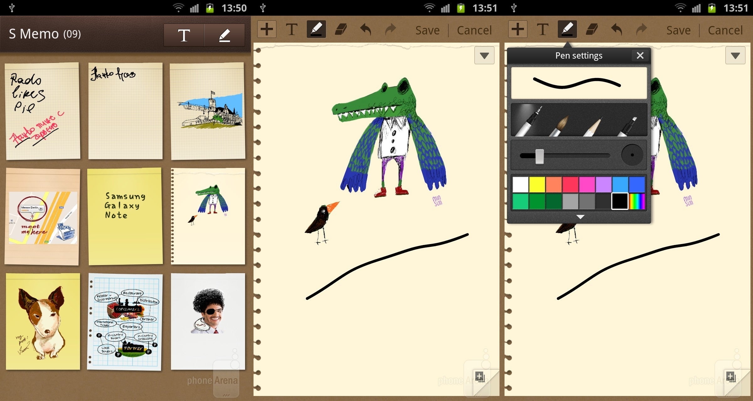 The S Memo app on the original Galaxy Note - Note the progress: the evolution of the Samsung S Pen from the original phablet to the Note 7