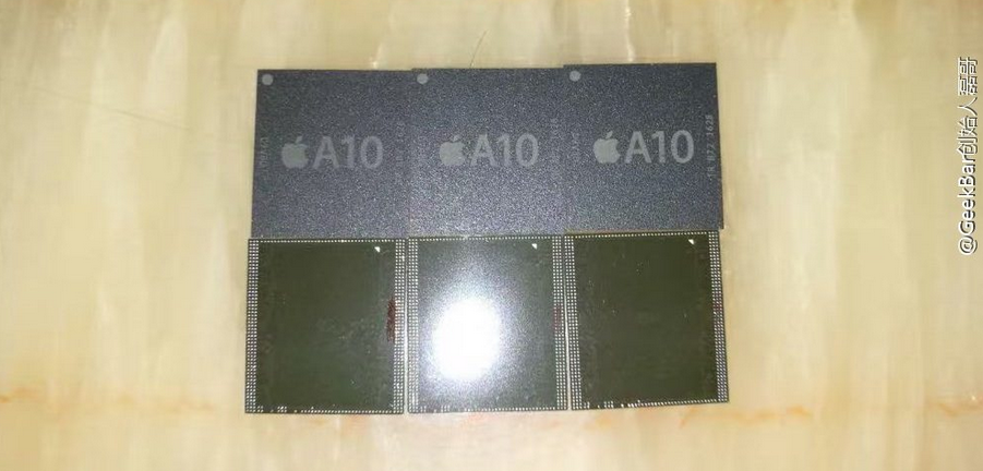 Three Apple A10 chipsets pose for a picture - First picture of the Apple A10 chipset surfaces