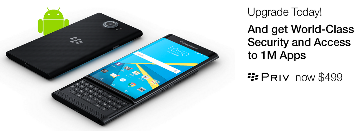 From now through the end of the month, save $150 or 23% on an unlocked Priv directly from BlackBerry - Save 23% or $150 on the BlackBerry Priv for the remainder of the month; phone now priced at $499 USD