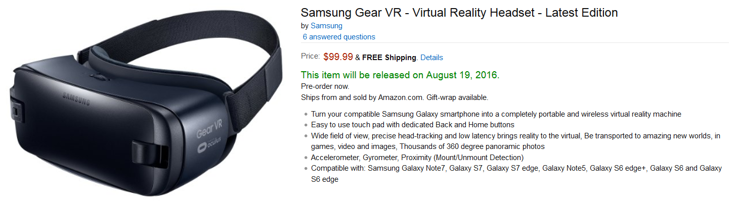 Pre-order the refreshed Samsung Gear VR headset from Amazon - Refreshed Samsung Gear VR can be pre-ordered now from Amazon; headset ships August 19th