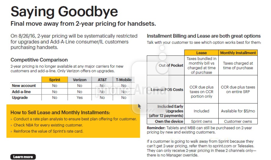 Leaked Sprint memo reveals that Sprint retail stores will no longer offer two-year contracts starting on August 26th - Sprint to end two-year contracts inside retail stores on August 26th