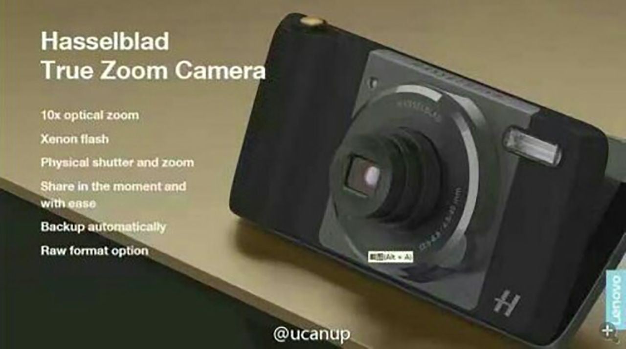 Despite the low image quality, the Hasselblad logo is visible in this photo, as well as the zoom dial - How the rumored Moto Mod camera module may work