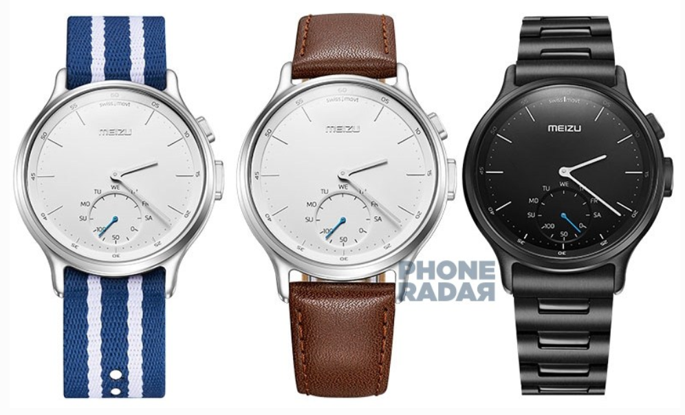 The Meizu Mix with a denim, leather and metal band from left to right - Image of the Meizu Mix smartwatch surfaces; YunOS powered smartwatch to be unveiled on September 3rd?