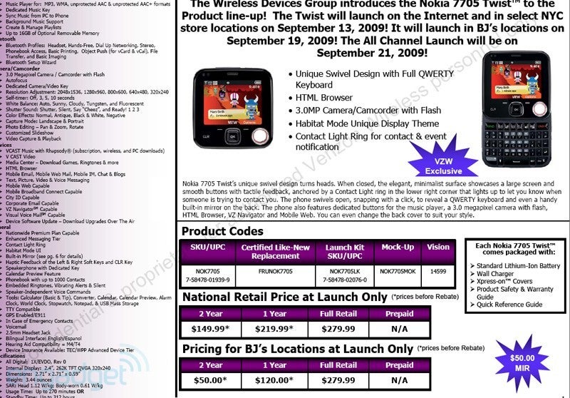 Nokia Twist 7705 coming to Verizon September 13