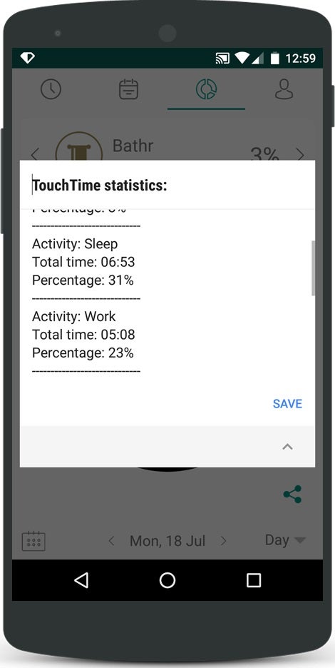You can have text statistics or pie charts - TouchTime tracks how much time you spend on your activities and provides statistics