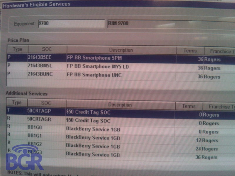 Rogers upgrade system includes BlackBerry Bold 9700 and Curve 8520