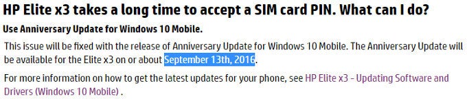 HP Elite x3 to receive Windows 10 Mobile Anniversary Update in mid September