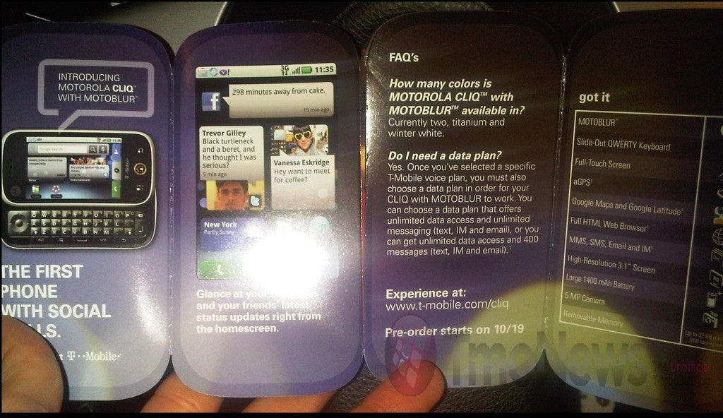 Leaked promo for the Motorola CLIQ points to October 19th pre-order date