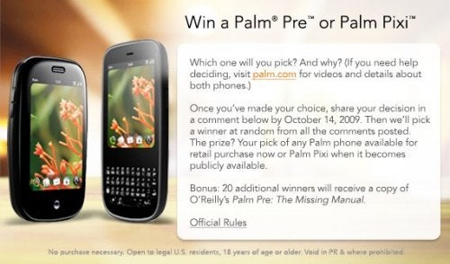 Palm doing another Facebook giveaway - this time it's your choice of a Pre or Pixi