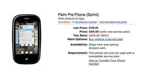Amazon offers Palm Pre for $99.99