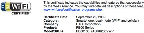 Wi-Fi certification and FCC approval for Verizon-bound HTC Desire