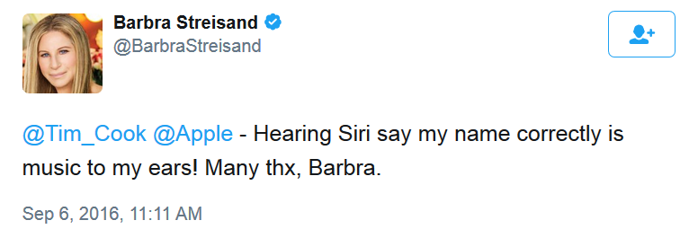 Siri can now pronounce Barbra Streisand&#039;s name correctly - &quot;Funny Girl&quot; Barbara Streisand confirms Siri update