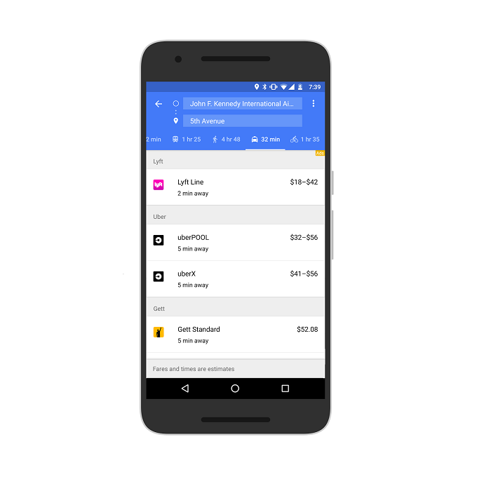 Lyft and Gett are now fully integrated into Google Maps