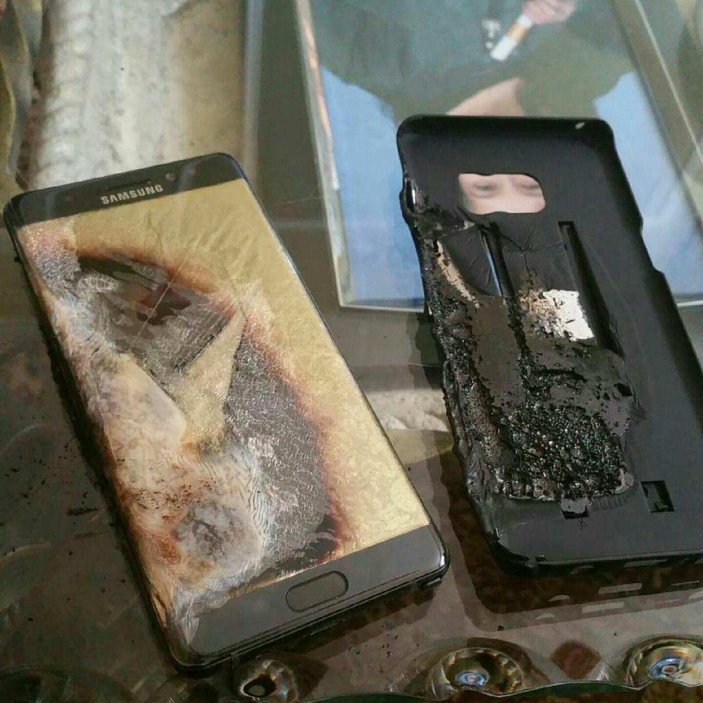 A Samsung Galaxy Note 7 after catching on fire - Samsung to give Galaxy Note 7 owners a Galaxy J model until the new phablets are launched