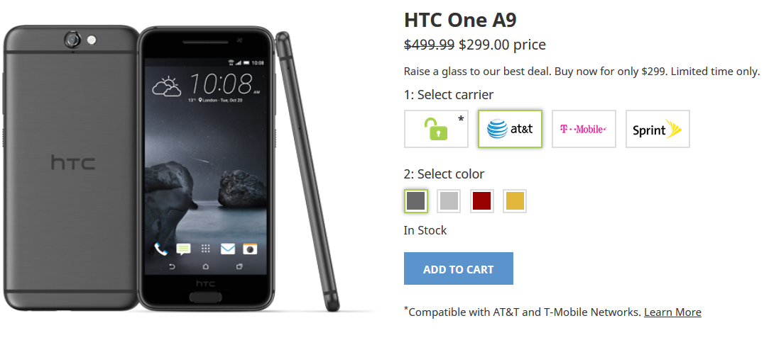 From now through this coming Sunday, save 40% on the HTC One A9 - For the rest of this week you can buy the HTC One A9 at its lowest price ever, $299
