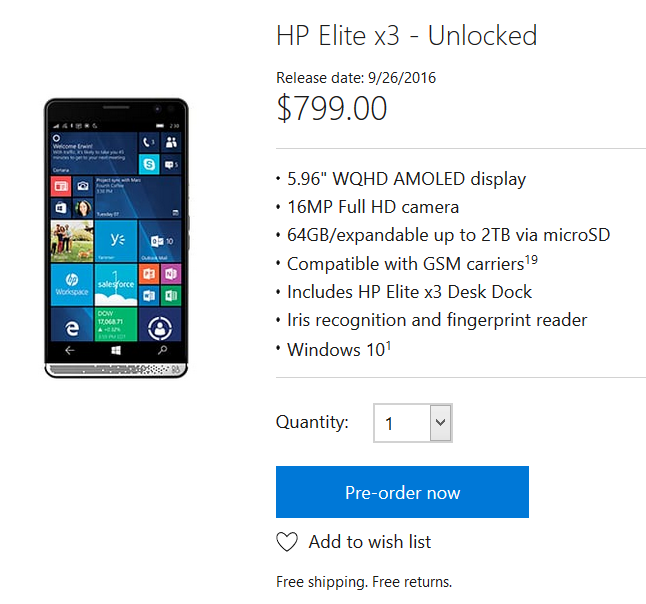 Shipments of early pre-ordered HP Elite x3 units begin this week - HP Elite x3 shipments begin this week for those U.S. consumers who pre-ordered early from Microsoft