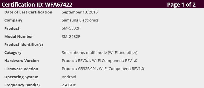 Samsung Galaxy Grand Prime (2016) gets Wi-Fi certification, could be unveiled this month