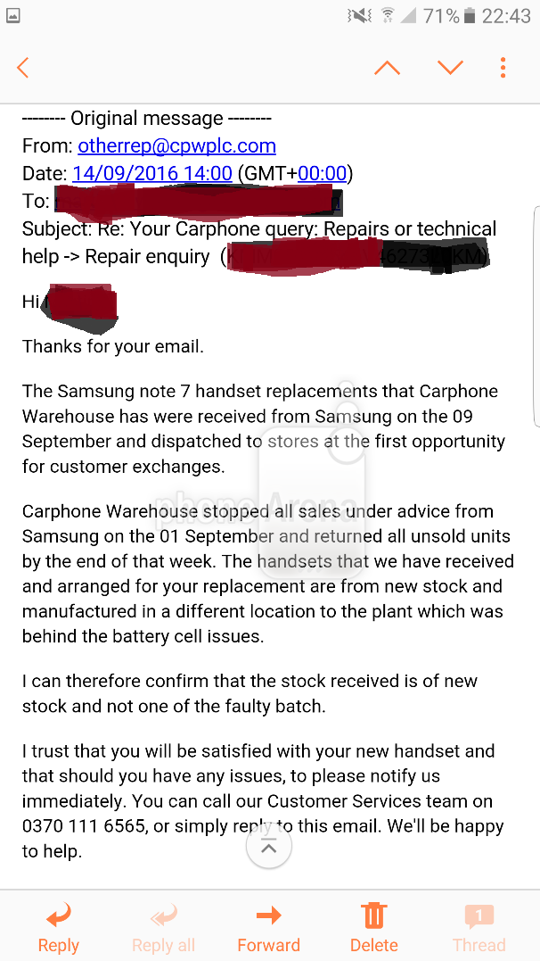 Carphone Warehouse is sending out refurbished Samsung Galaxy Note 7 units to replaced recalled models? - Carphone Warehouse has been sending out refurbished Samsung Galaxy Note 7 units to customers?