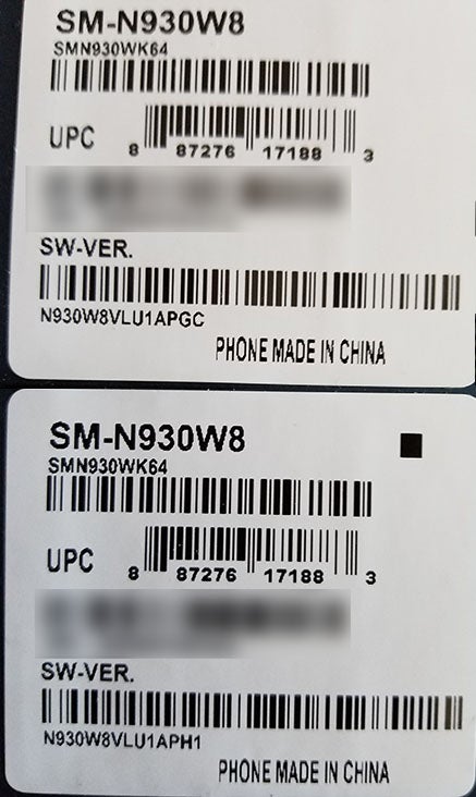 Above - old Note 7 box; Below - new Note 7 box - Adding to the confusion: Canadian users receive replacement Note 7 units without a blue S sticker