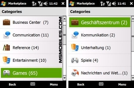 The available apps in USA (left) and in Germany (right) - Microsoft´s application store flawed?