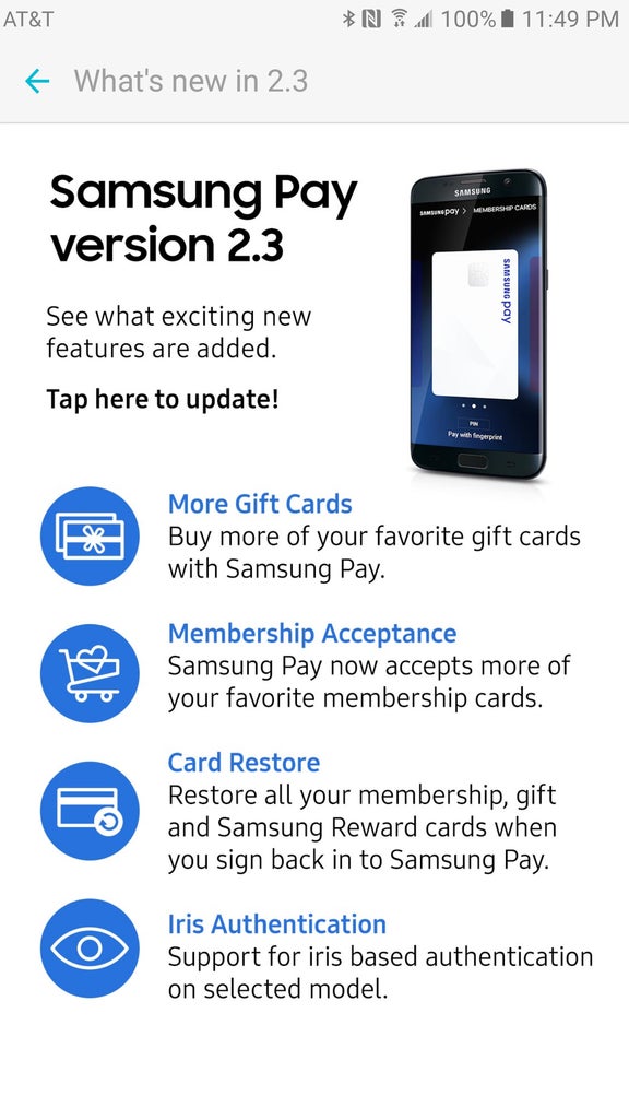 Samsung Pay updated with cloud sync, iris scanner support and more