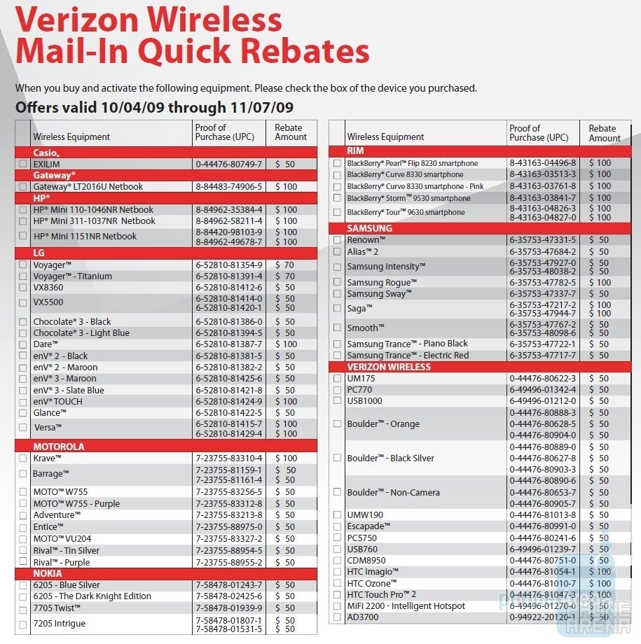 Verizon&#039;s October rebate form missing some new phones?