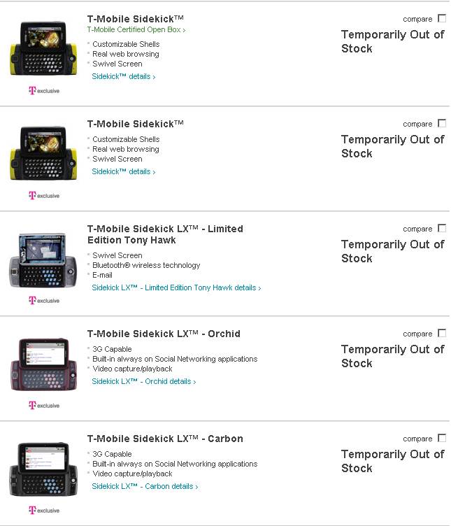 Sidekicks gets yanked off T-Mobile&#039;s web site - temporarily out of stock