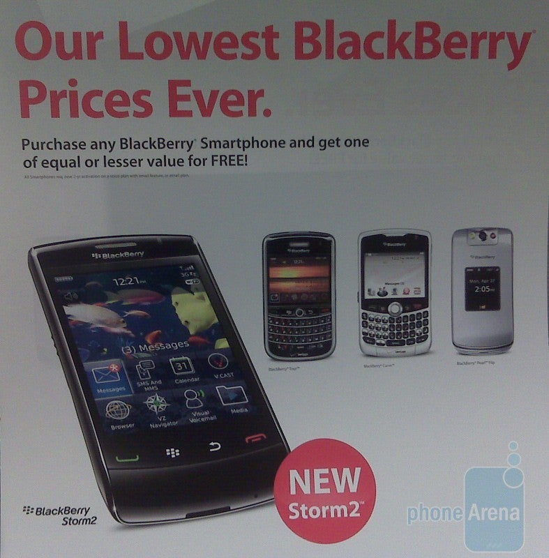 BlackBerry Storm2 in a BOGO flyer - BlackBerry Storm 2 promo materials hit Verizon stores