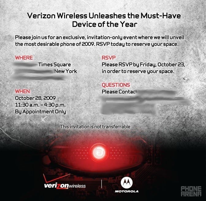 Motorola Droid to be showcased October 28th in NYC by Verizon