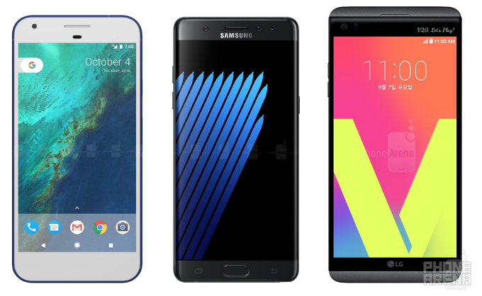 Google Pixel XL vs Samsung Galaxy Note 7 vs LG V20: specs comparison