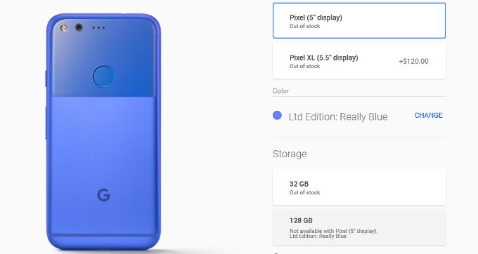 The Google Store is all out of the Really Blue Pixel and Pixel XL - 'Really Blue' Pixel and Pixel XL sold out at the Google Store