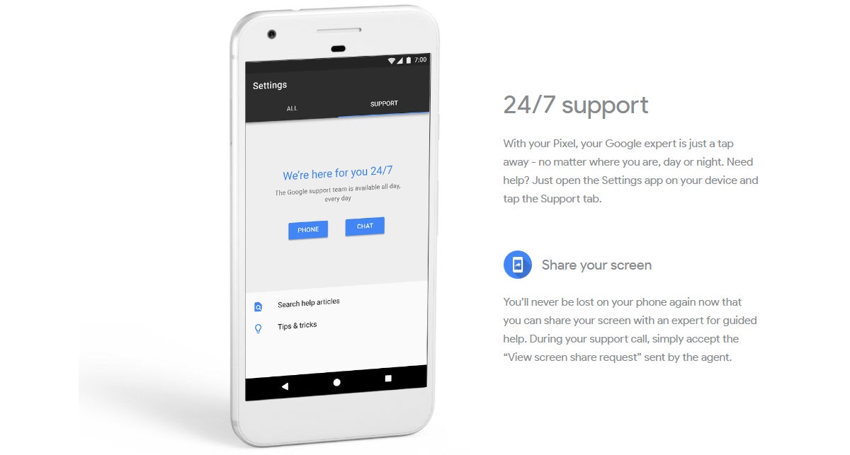 Pixel and Pixel XL come with 24/7 tech support thanks to Care by Google