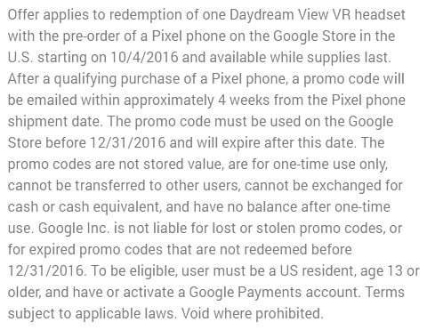 Google offers a free Daydream View VR promo with each Pixel phone preorder