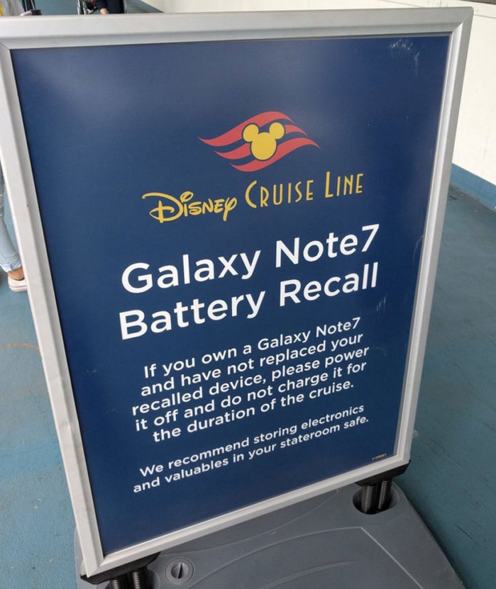 Disney Cruise Lines informs passengers about its policies regarding the Galaxy Note 7 - Cruise lines ban the recalled version of the Samsung Galaxy Note 7