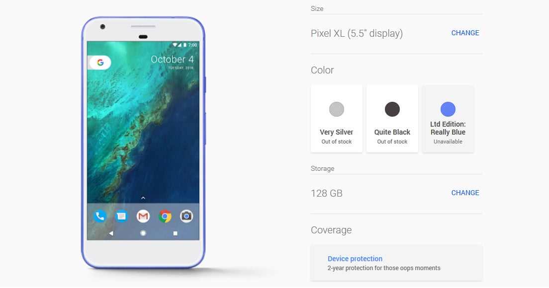 Quite sold out - there&#039;s only one variant of the Pixel XL available to pre-order at the Google Store - Google Store sold out of 128 GB Pixel XL; only one 32 GB version left (Update: all gone)