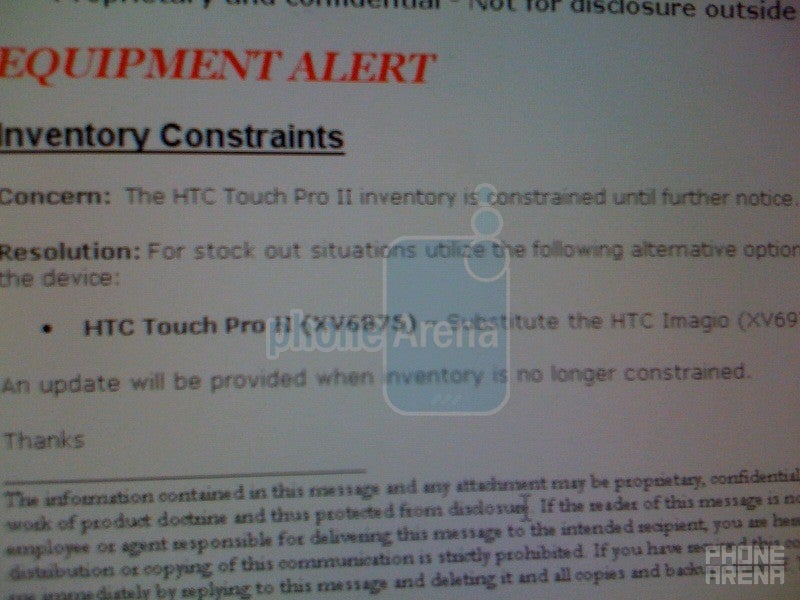 Verizon's HTC Touch Pro2 under inventory constraint