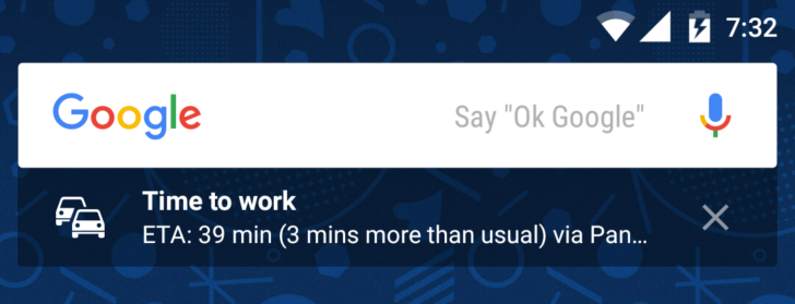 Google Now Launcher showing Now card information for some users under the Search bar