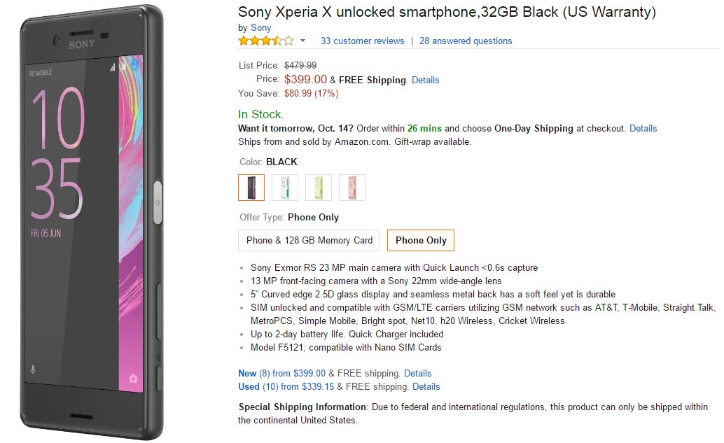 Unlocked Sony Xperia X can now be bought for as low as $399