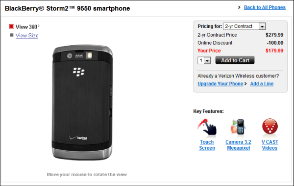 BlackBerry Storm2 9550 makes it to Verizon's web site; Buy one, get one free