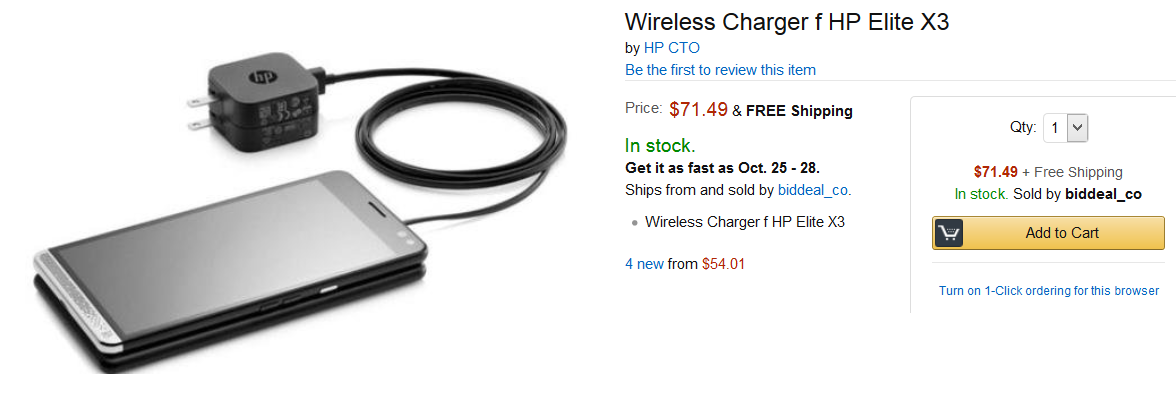 Find the wireless charger for the HP Elite x3 at Amazon - HP Elite 3X wireless charger now available at Amazon